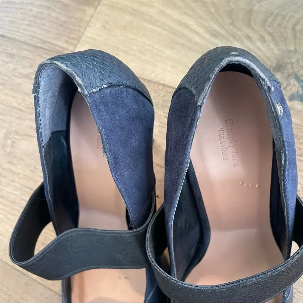 Simply Vera Vera Wang Navy Blue Suede and Faux Snakeskin Print Women Heels  8.5
